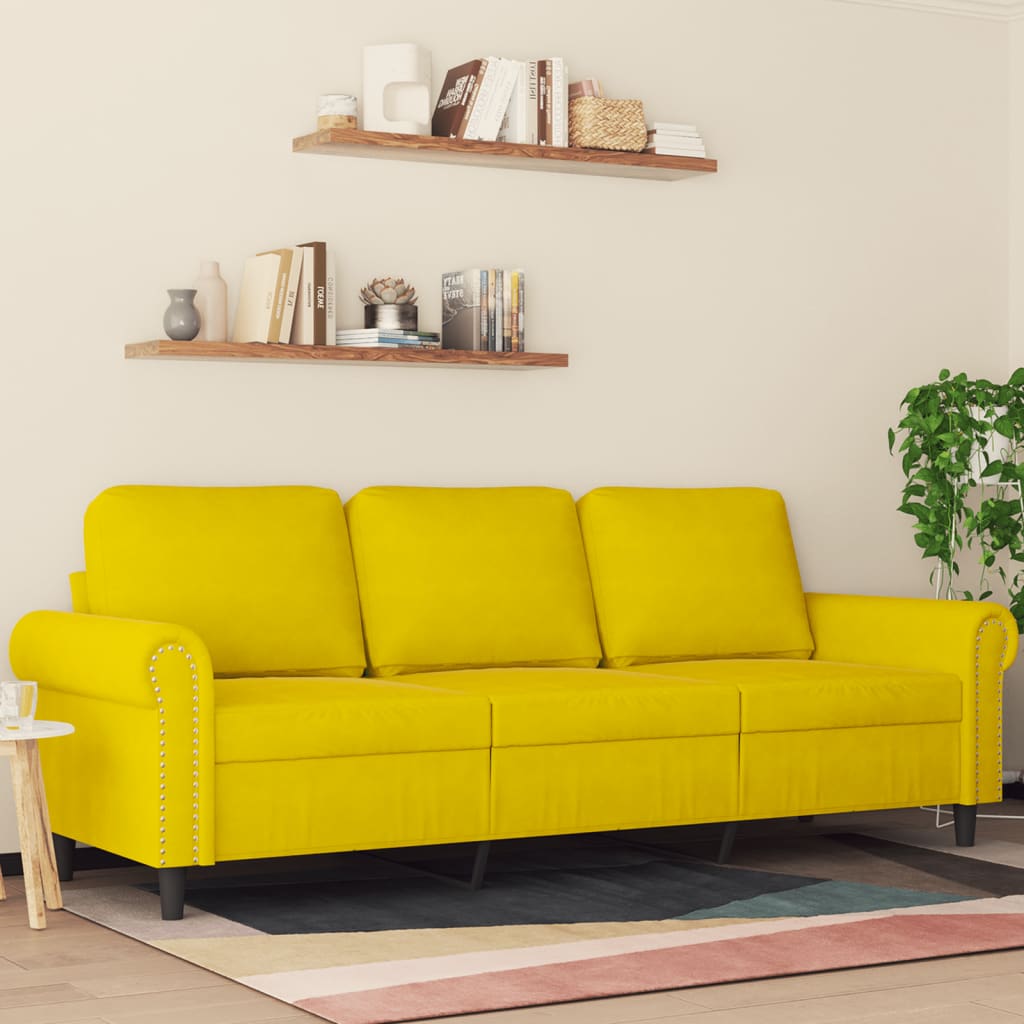 vidaXL Canapea cu 3 locuri, galben, 180 cm, catifea vidaXL Canapea cu 3 locuri, galben, 180 cm, catifea