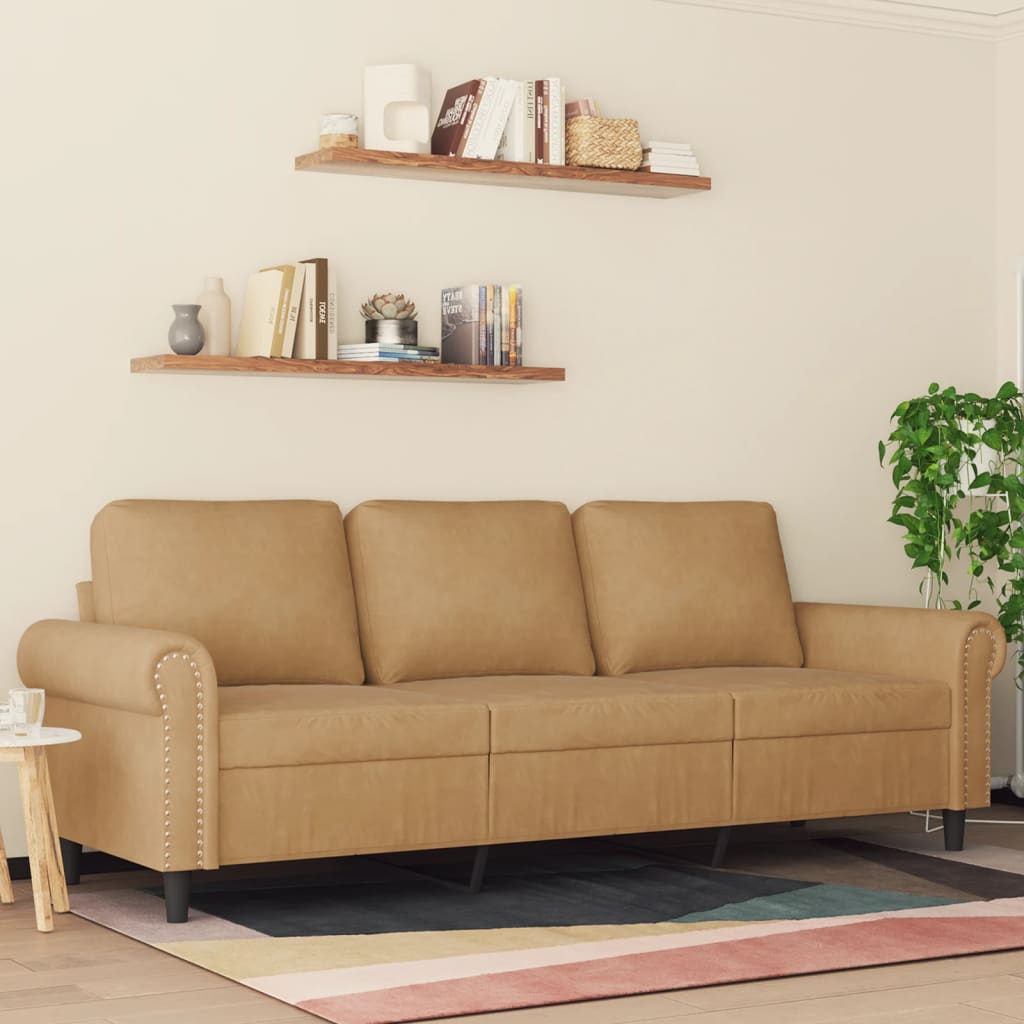 vidaXL Canapea cu 3 locuri, Maro, 180 cm, catifea vidaXL Canapea cu 3 locuri, Maro, 180 cm, catifea
