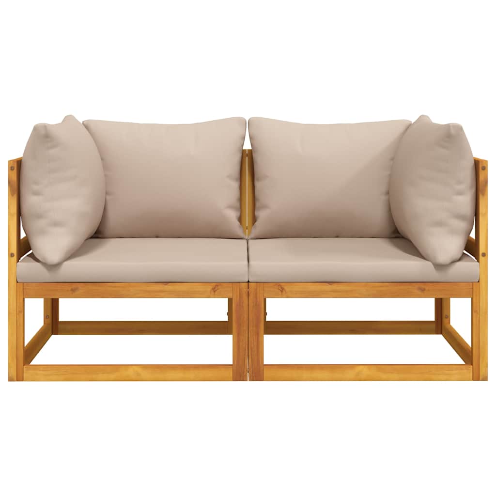 vidaXL Canapele colț modulare, 2 buc, perne taupe, lemn masiv acacia vidaXL Canapele colț modulare, 2 buc, perne taupe, lemn masiv acacia