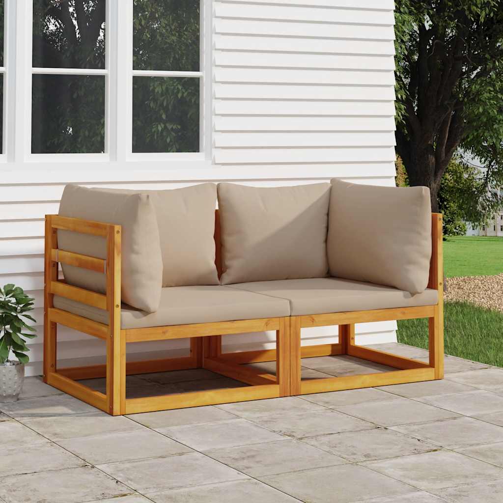 vidaXL Canapele colț modulare, 2 buc, perne taupe, lemn masiv acacia vidaXL Canapele colț modulare, 2 buc, perne taupe, lemn masiv acacia