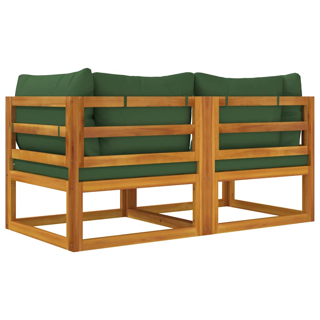 vidaXL Canapele colț modulare, 2 buc, perne verzi, lemn masiv acacia vidaXL Canapele colț modulare, 2 buc, perne verzi, lemn masiv acacia