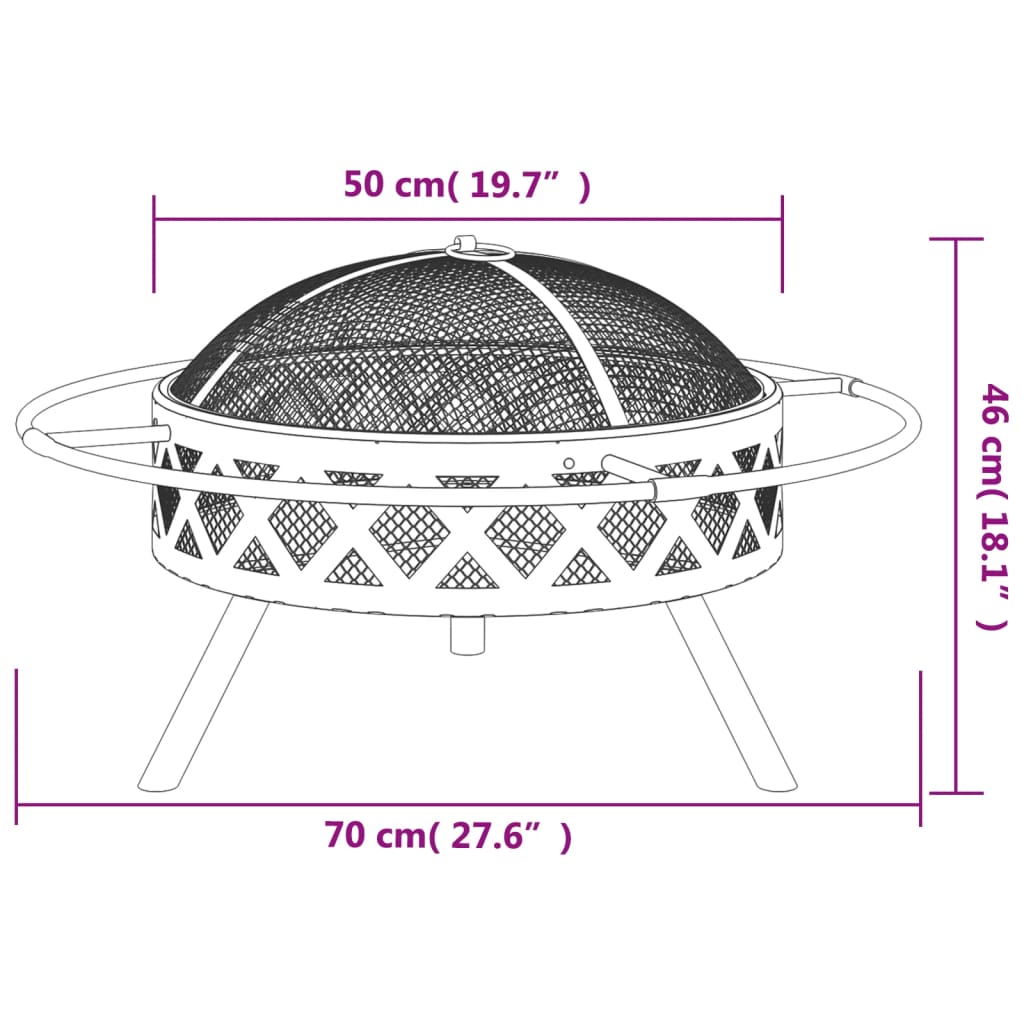 vidaXL Vatră de foc cu vătrai, 70 cm, oțel, XXL vidaXL Vatră de foc cu vătrai, 70 cm, oțel, XXL
