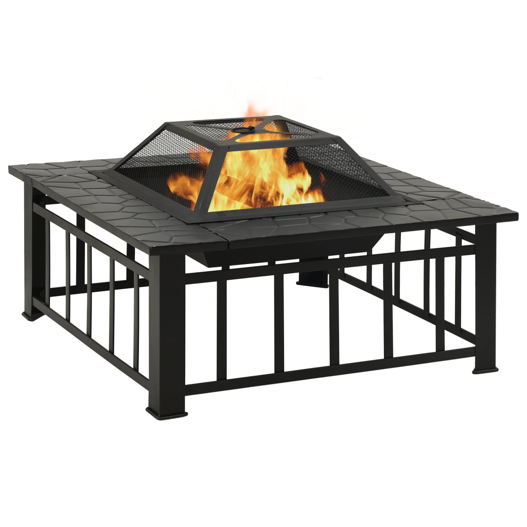vidaXL Vatră de foc cu vătrai, 79x79x46,5 cm, oțel, XXL vidaXL Vatră de foc cu vătrai, 79x79x46,5 cm, oțel, XXL