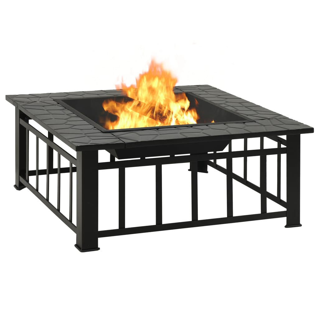 vidaXL Vatră de foc cu vătrai, 79x79x46,5 cm, oțel, XXL vidaXL Vatră de foc cu vătrai, 79x79x46,5 cm, oțel, XXL
