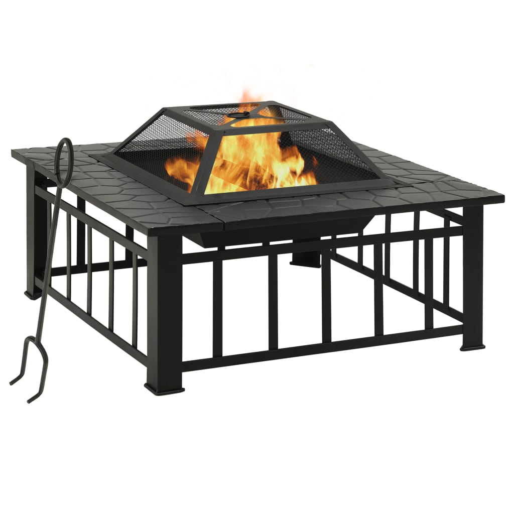 vidaXL Vatră de foc cu vătrai, 79x79x46,5 cm, oțel, XXL vidaXL Vatră de foc cu vătrai, 79x79x46,5 cm, oțel, XXL
