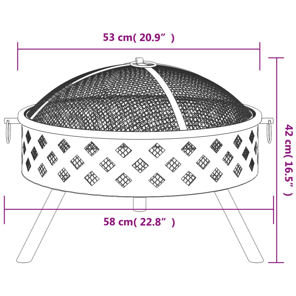 vidaXL Vatră de foc cu vătrai, 58 cm, oțel, XXL vidaXL Vatră de foc cu vătrai, 58 cm, oțel, XXL