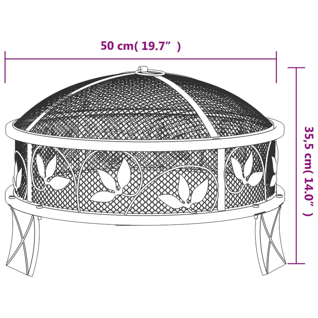 vidaXL Vatră de foc cu vătrai, 50 cm, oțel, XXL vidaXL Vatră de foc cu vătrai, 50 cm, oțel, XXL