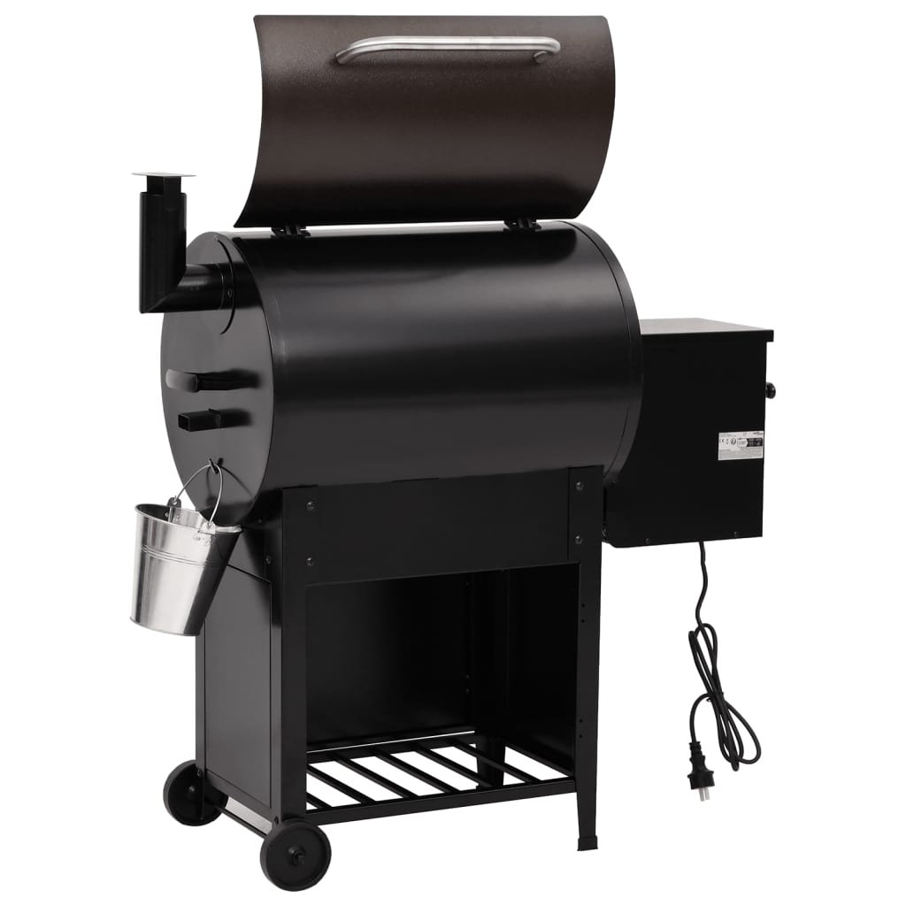vidaXL Grătar cu peleți și coș, negru, 104 cm, fier vidaXL Grătar cu peleți și coș, negru, 104 cm, fier