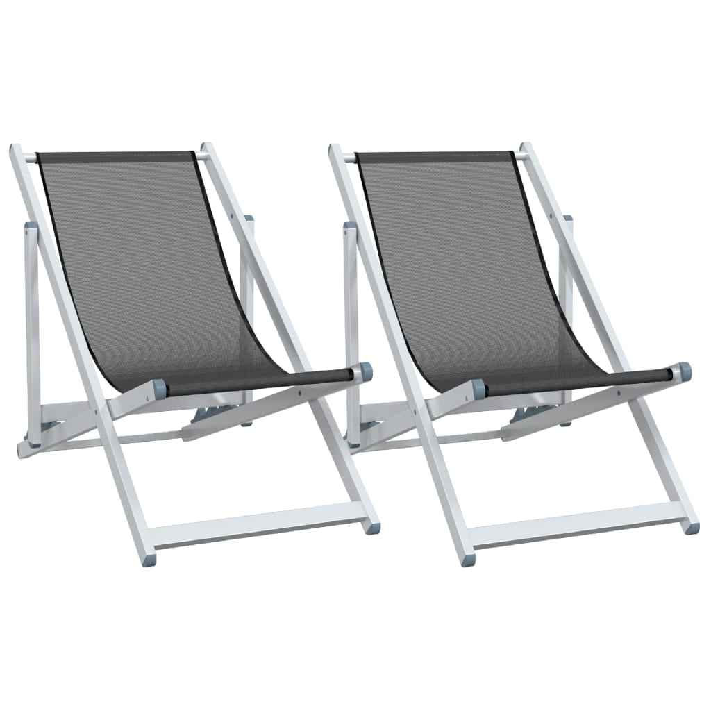 vidaXL Scaune pliante de plajă, 2 buc., gri, aluminiu și textilenă vidaXL Scaune pliante de plajă, 2 buc., gri, aluminiu și textilenă