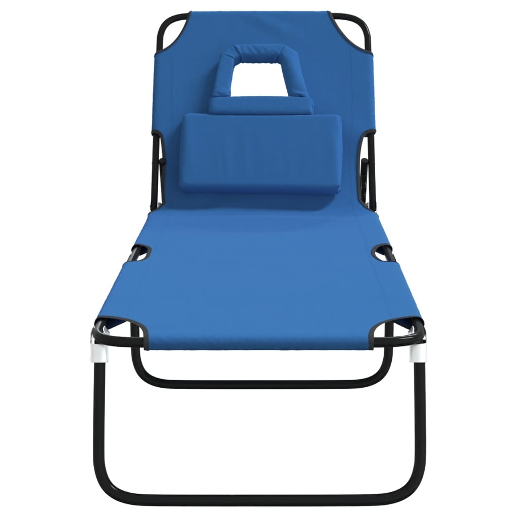 vidaXL Șezlong pliant albastru textil Oxford&oțel vopsit electrostatic vidaXL Șezlong pliant albastru textil Oxford&oțel vopsit electrostatic