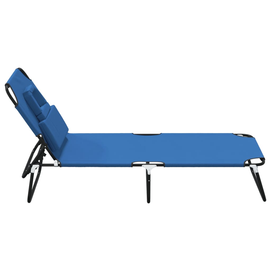vidaXL Șezlong pliant albastru textil Oxford&oțel vopsit electrostatic vidaXL Șezlong pliant albastru textil Oxford&oțel vopsit electrostatic