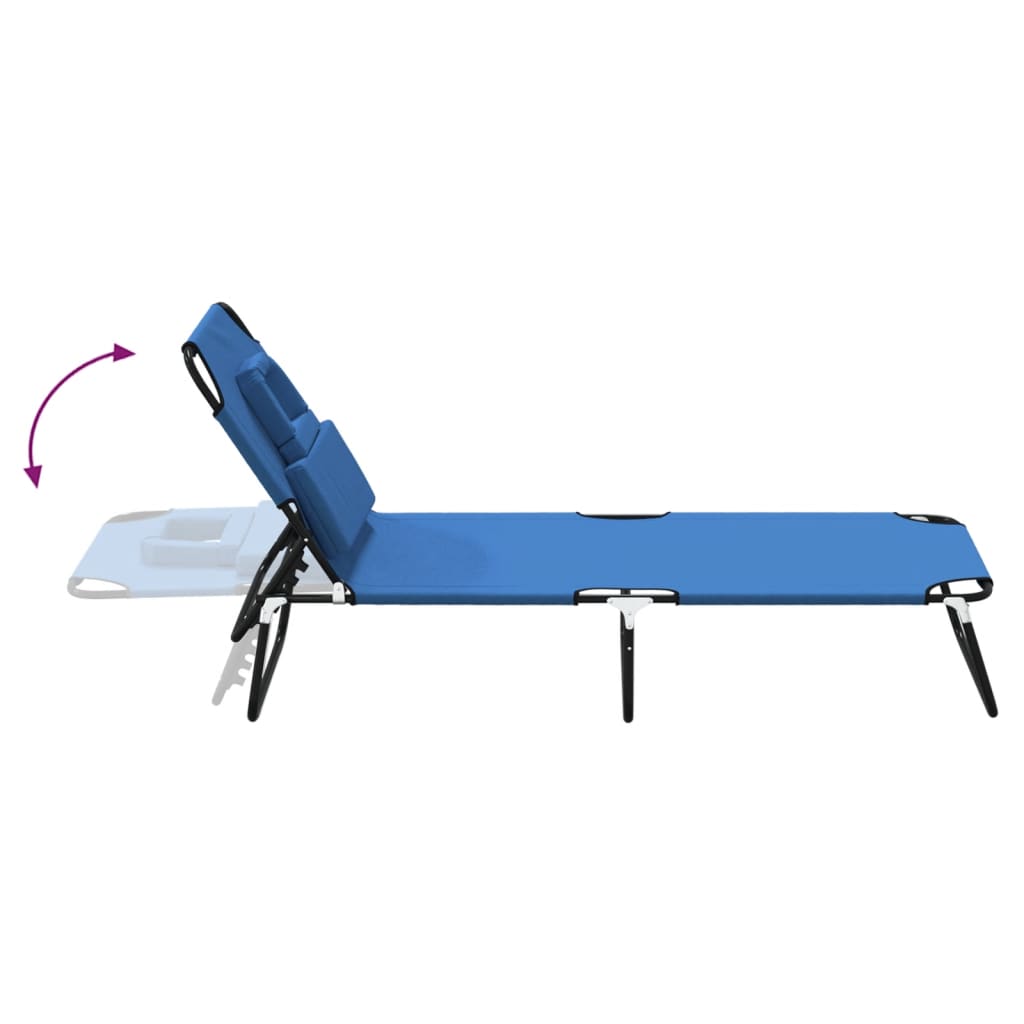 vidaXL Șezlong pliant albastru textil Oxford&oțel vopsit electrostatic vidaXL Șezlong pliant albastru textil Oxford&oțel vopsit electrostatic
