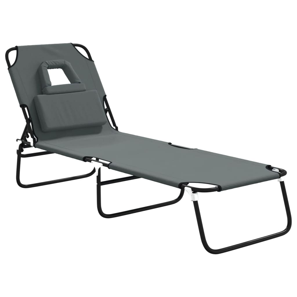 vidaXL Șezlong pliabil gri țesătură Oxford & oțel vopsit electrostatic