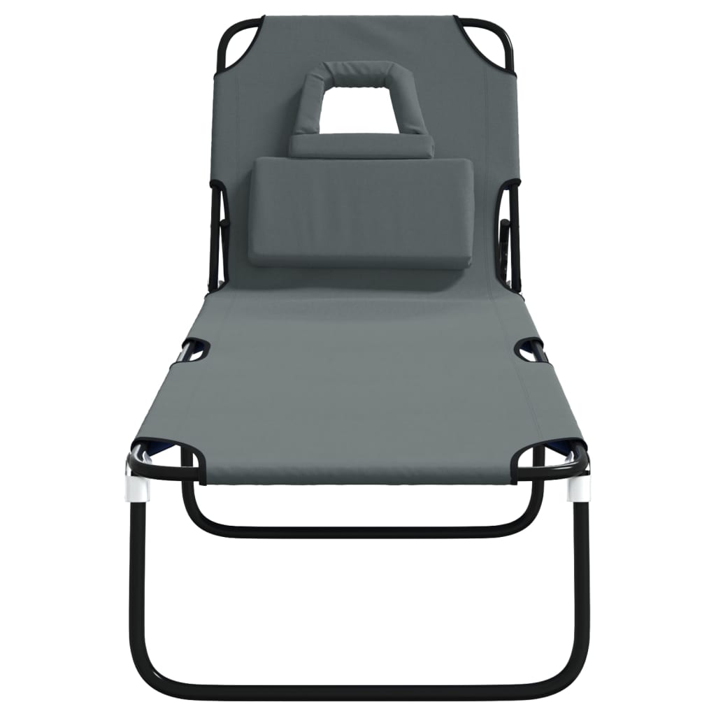 vidaXL Șezlong pliabil gri țesătură Oxford & oțel vopsit electrostatic