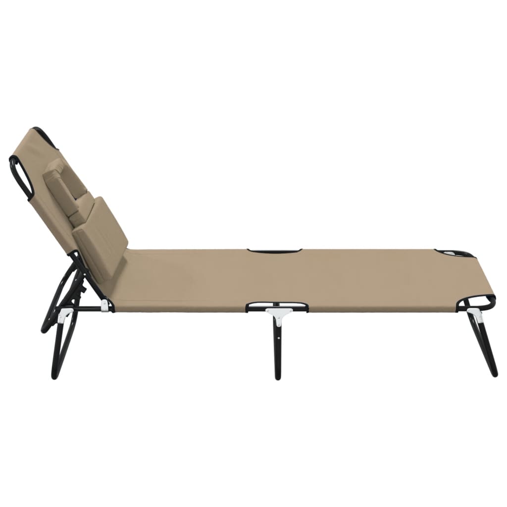 vidaXL Șezlong pliant taupe textil Oxford&oțel vopsit electrostatic vidaXL Șezlong pliant taupe textil Oxford&oțel vopsit electrostatic