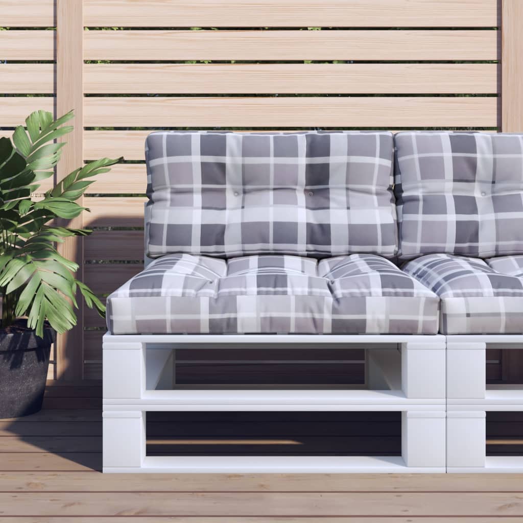 vidaXL Pernă de paleți, gri carouri, 70x40x12 cm, material textil