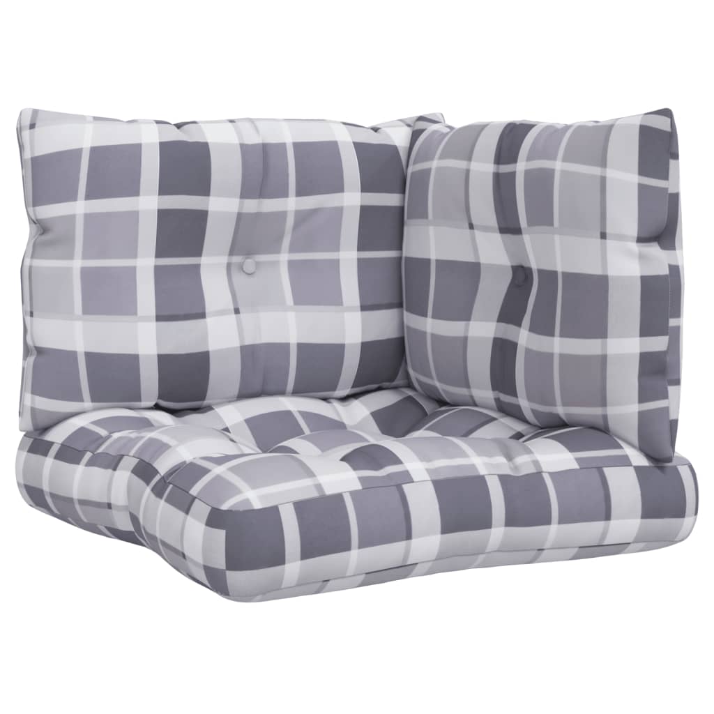 vidaXL Perne de paleți, 3 buc., gri carouri, material textil