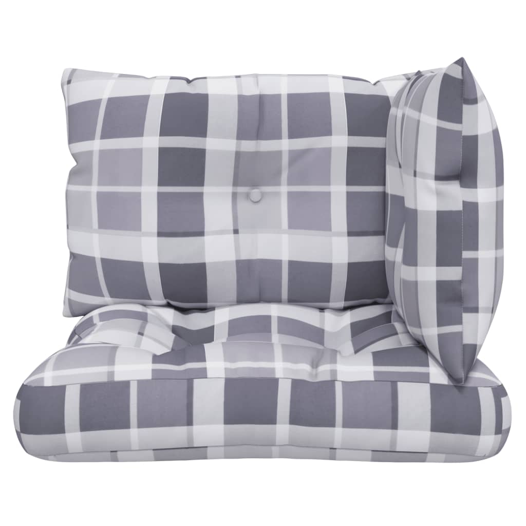 vidaXL Perne de paleți, 3 buc., gri carouri, material textil