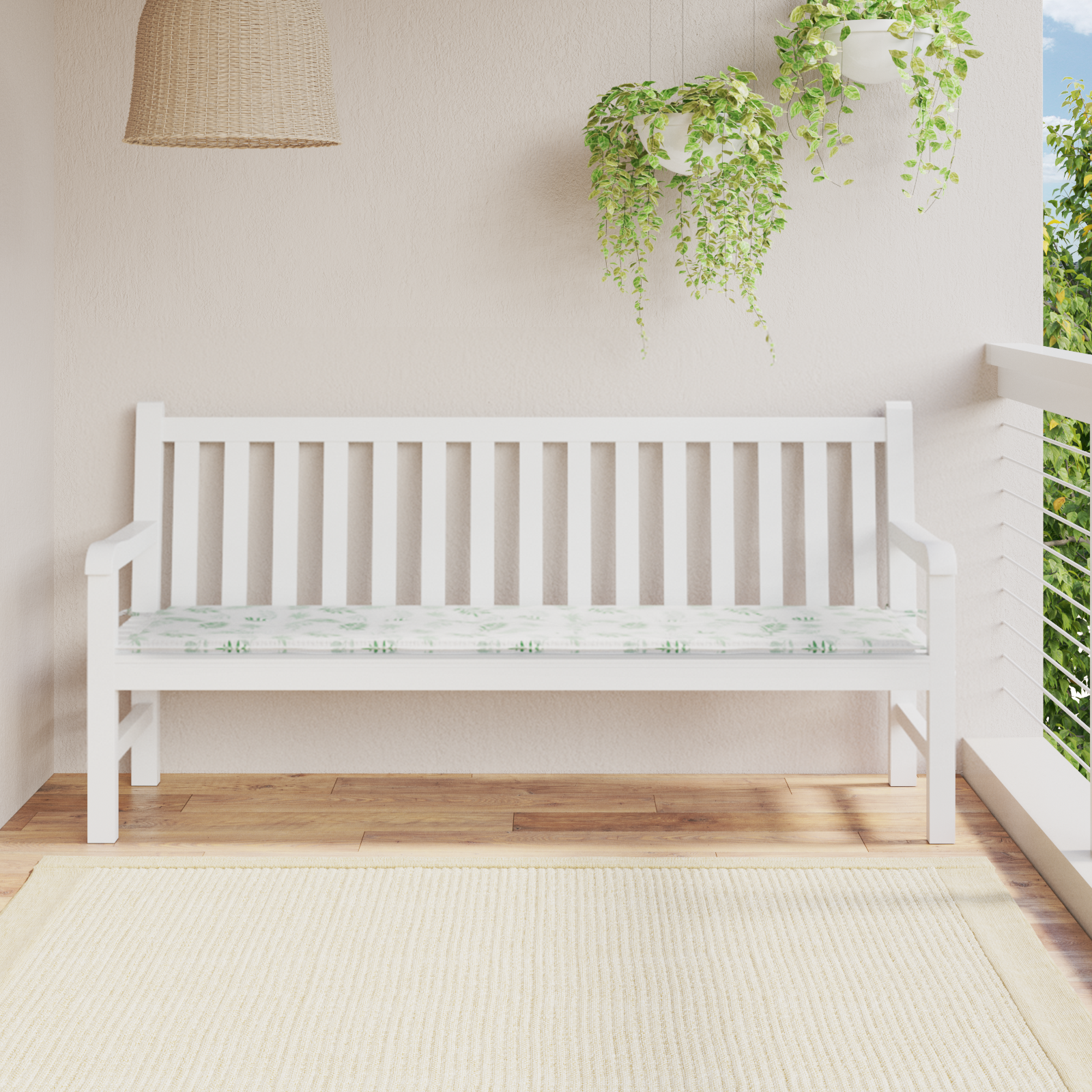 vidaXL Perna pentru bănci de grădină Alb și verde 180 x 50 x 4 cm vidaXL Perna pentru bănci de grădină Alb și verde 180 x 50 x 4 cm