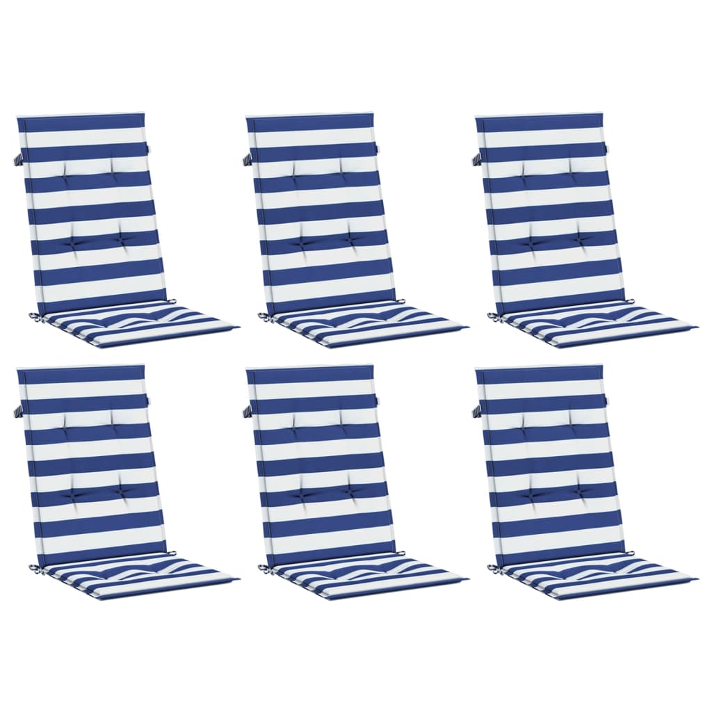 vidaXL Perne de scaun spătar înalt, 6 buc. dungi albastre&albe, textil vidaXL Perne de scaun spătar înalt, 6 buc. dungi albastre&albe, textil