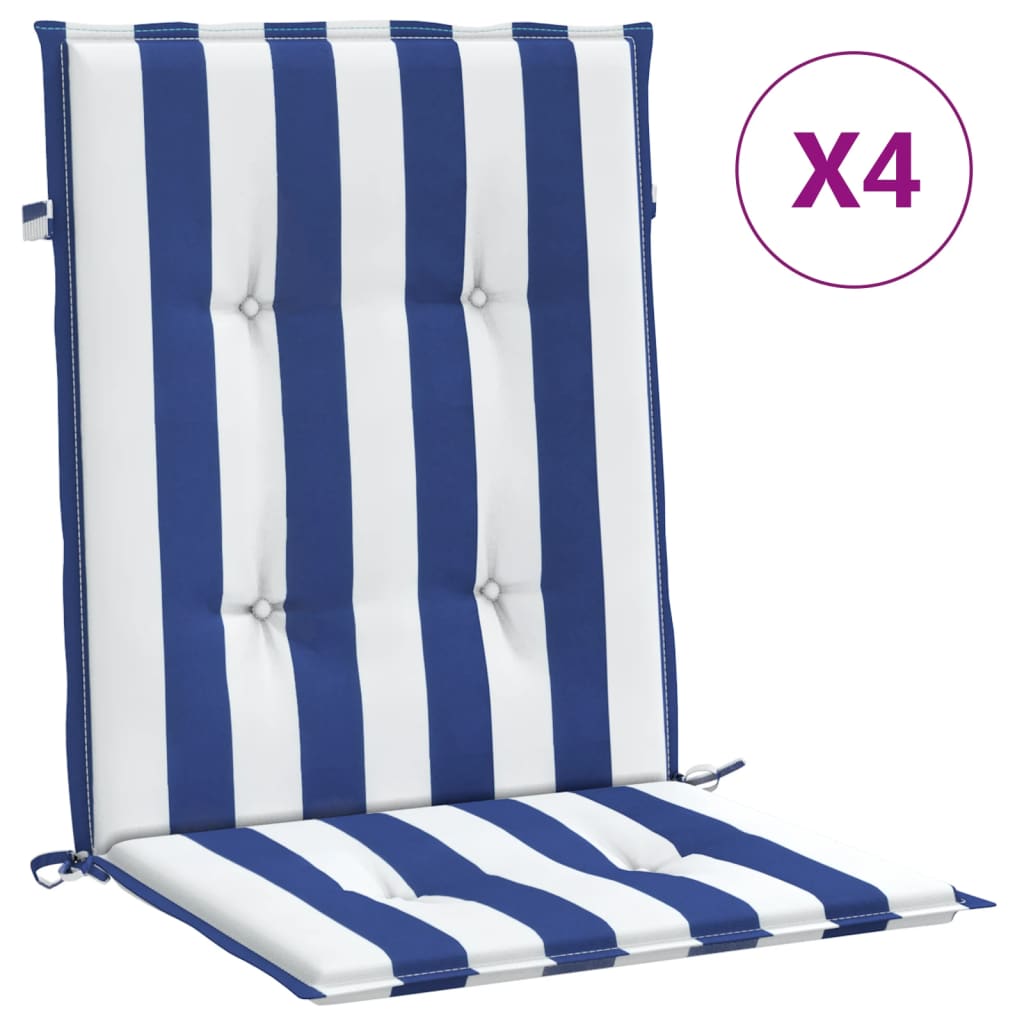 vidaXL Perne de scaun spătar jos, 4 buc. dungi albastre&albe, textil