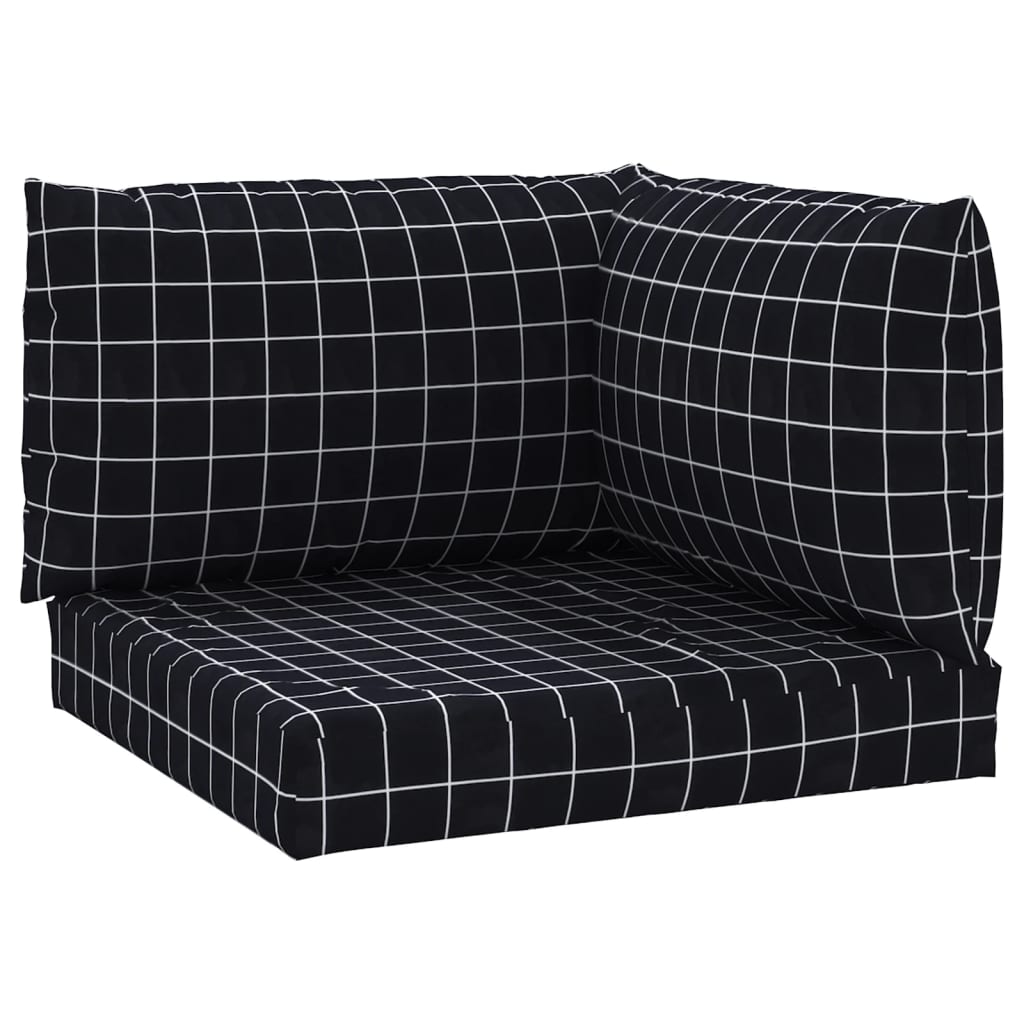 vidaXL Perne pentru paleți, 3 buc, negru, model carouri, textil oxford