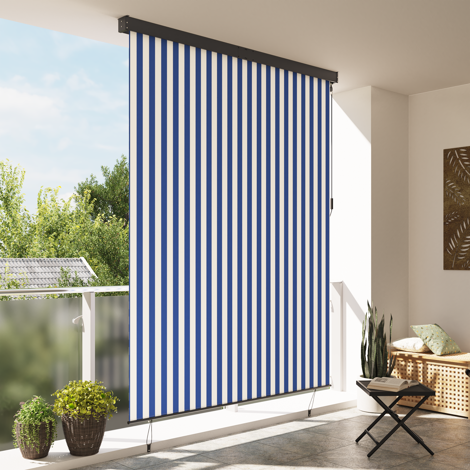 vidaXL Jaluzea Rulou de Exterior Albastru și alb 200 x 250 cm țesătură vidaXL Jaluzea Rulou de Exterior Albastru și alb 200 x 250 cm țesătură