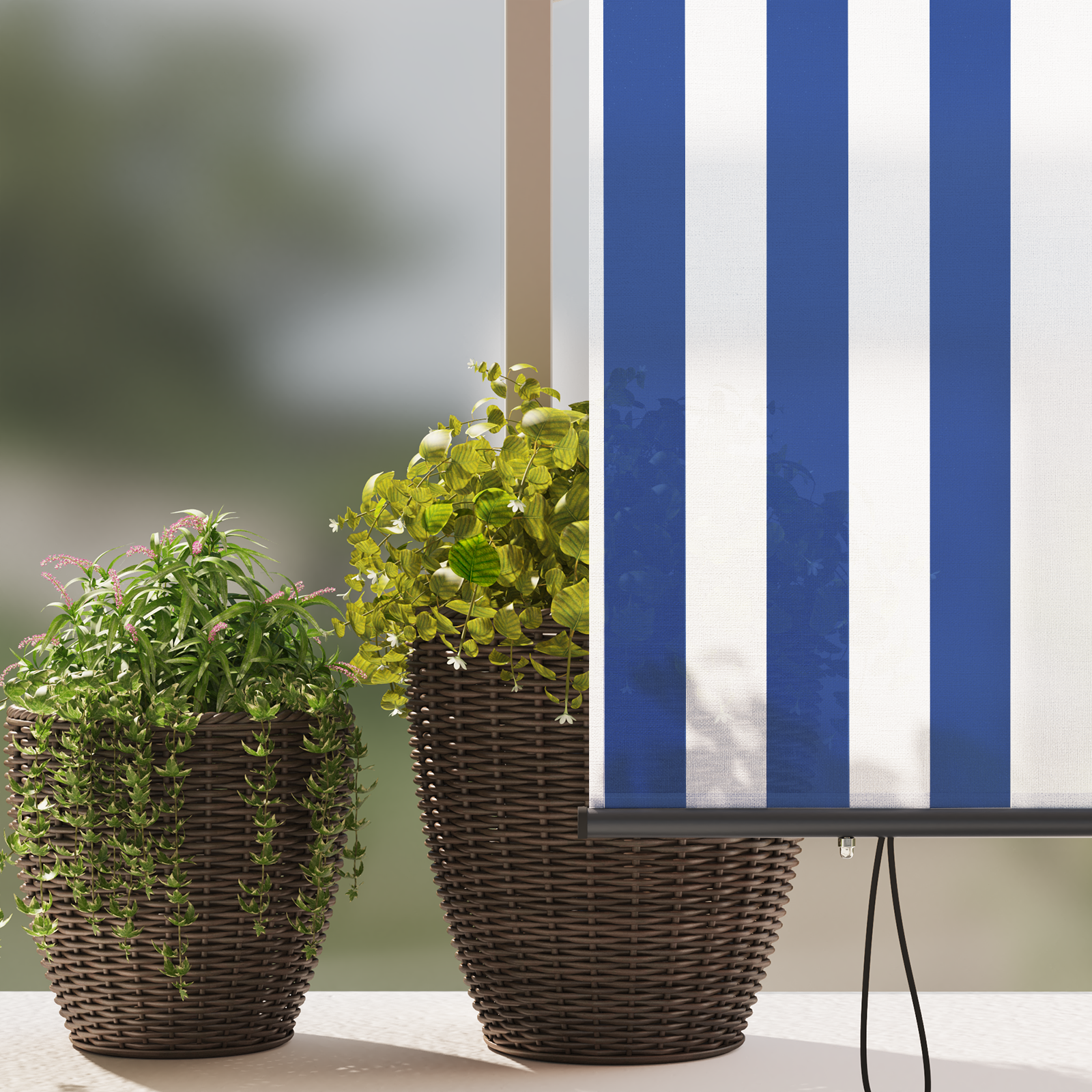vidaXL Jaluzea Rulou de Exterior Albastru și alb 200 x 250 cm țesătură vidaXL Jaluzea Rulou de Exterior Albastru și alb 200 x 250 cm țesătură