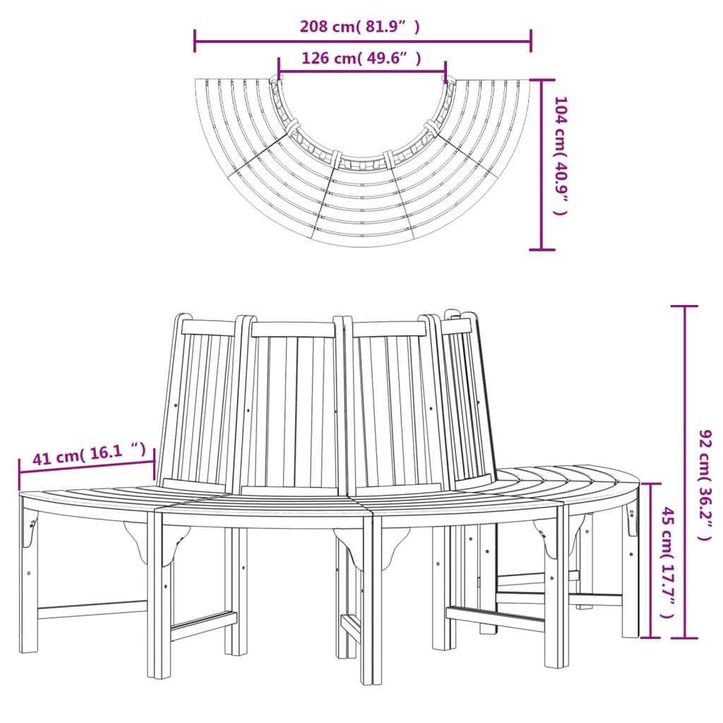 vidaXL Bancă de copac semi-rotundă, Ø208 cm, lemn masiv de eucalipt vidaXL Bancă de copac semi-rotundă, Ø208 cm, lemn masiv de eucalipt