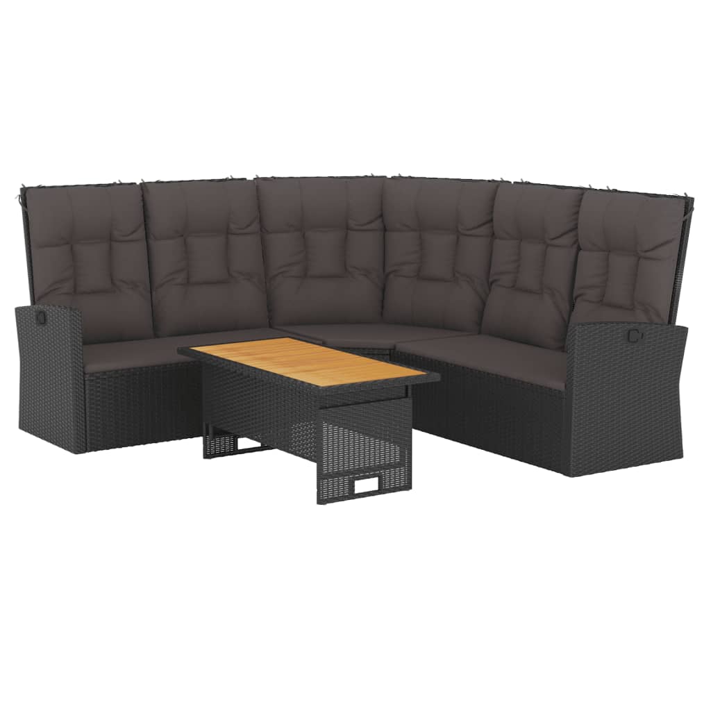 vidaXL Set șezlonguri de grădină, 2 piese, cu perne, negru, poliratan