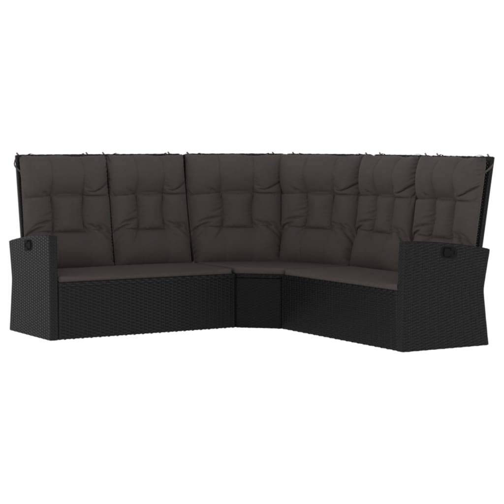 vidaXL Set șezlonguri de grădină, 2 piese, cu perne, negru, poliratan