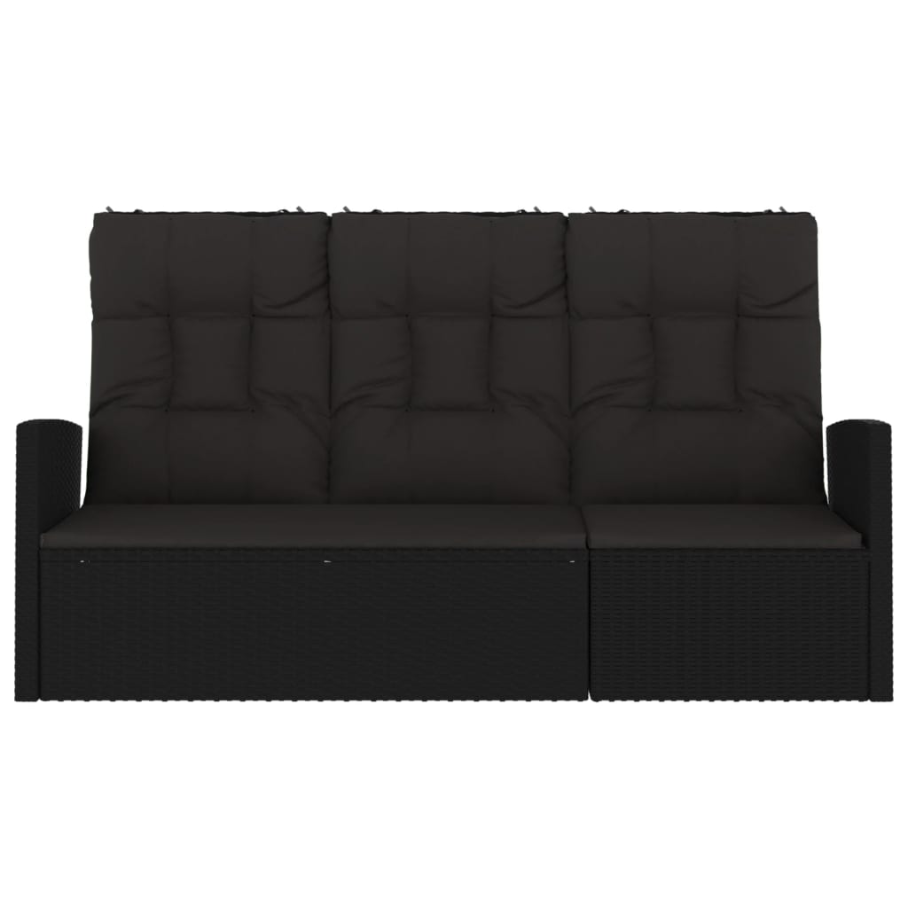 vidaXL Bancă rabatabilă de grădină cu perne, negru, 173 cm, poliratan