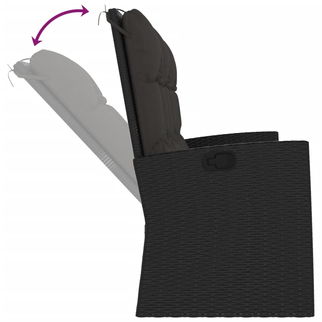 vidaXL Bancă rabatabilă de grădină cu perne, negru, 173 cm, poliratan