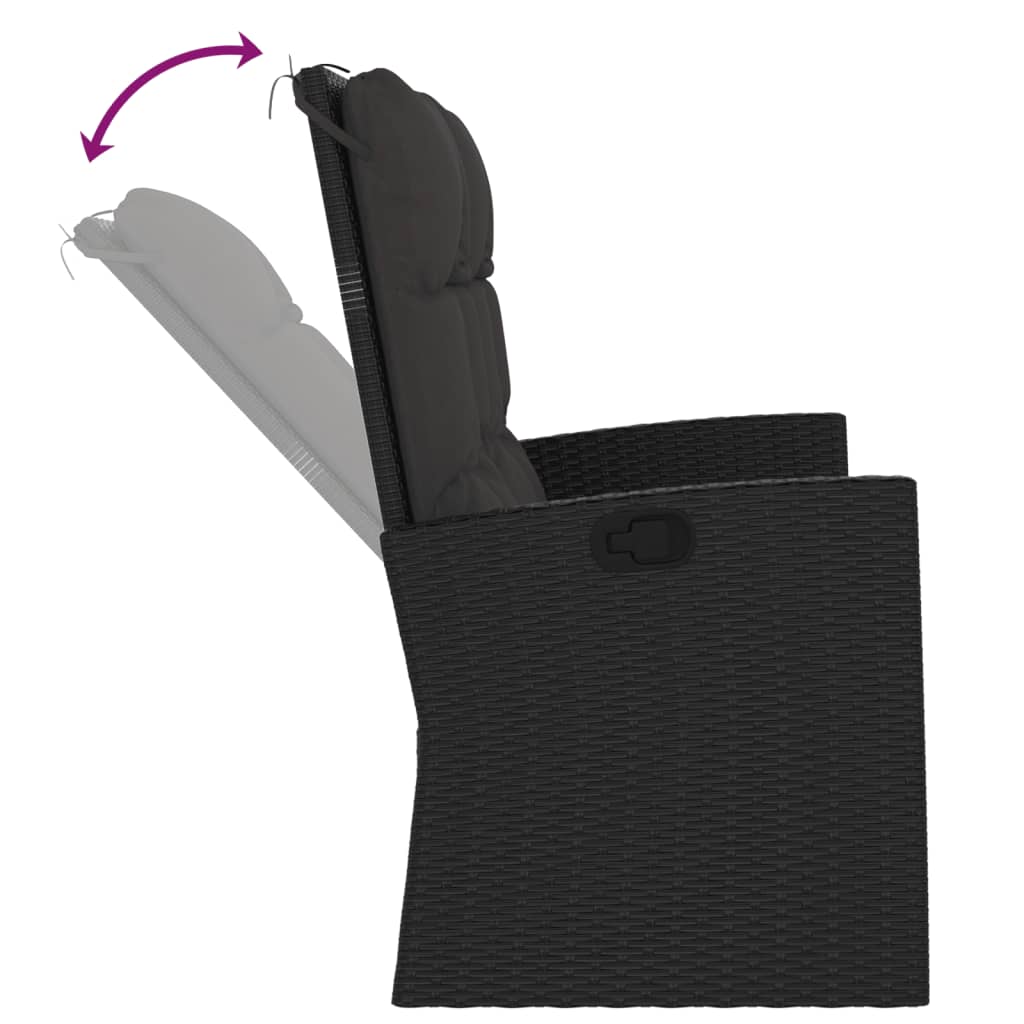 vidaXL Bancă rabatabilă de grădină cu perne, negru, 118 cm, poliratan vidaXL Bancă rabatabilă de grădină cu perne, negru, 118 cm, poliratan