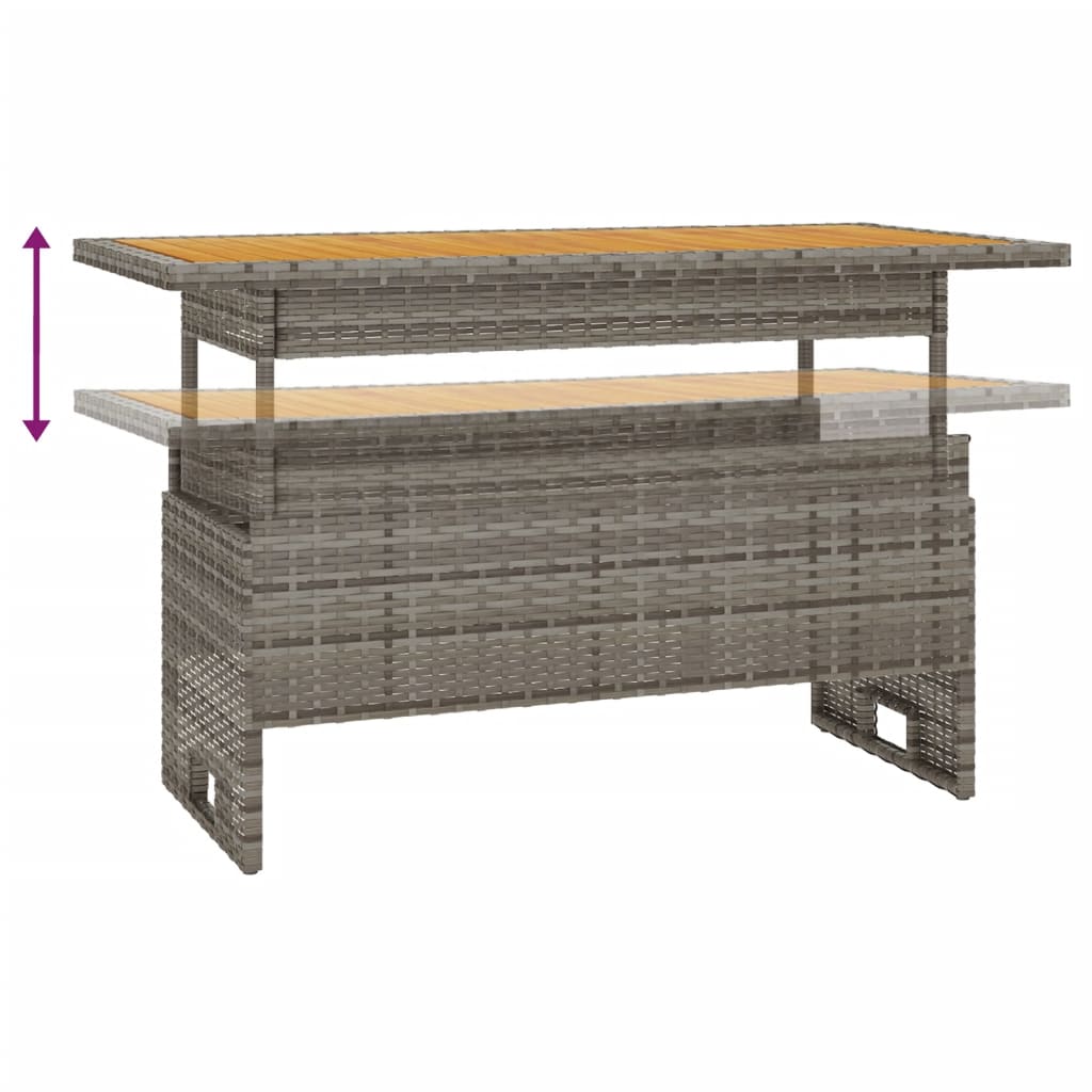 vidaXL Masă de grădină gri 100x50x43/63 cm lemn acacia și poliratan vidaXL Masă de grădină gri 100x50x43/63 cm lemn acacia și poliratan