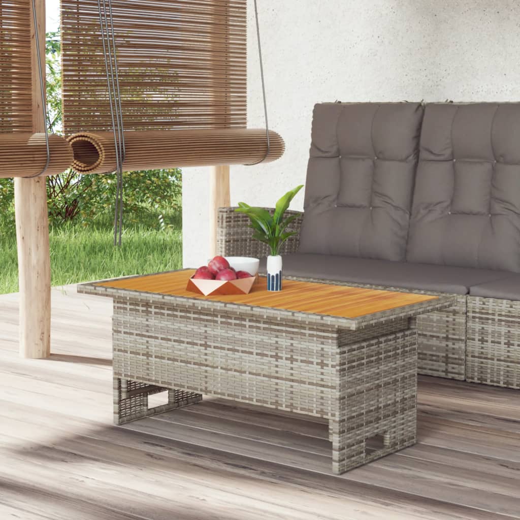 vidaXL Masă de grădină gri 100x50x43/63 cm lemn acacia și poliratan vidaXL Masă de grădină gri 100x50x43/63 cm lemn acacia și poliratan