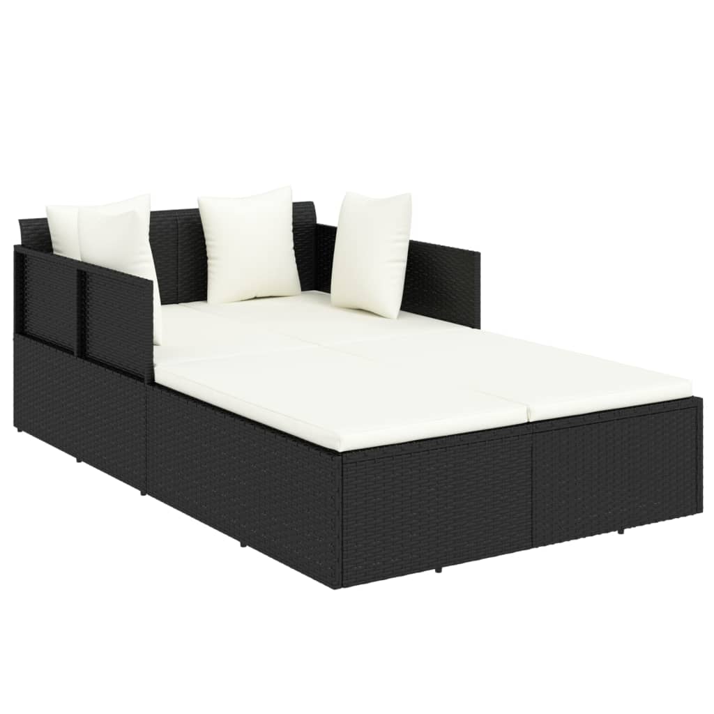 vidaXL Șezlong cu perne, negru, 182x118x63 cm, poliratan vidaXL Șezlong cu perne, negru, 182x118x63 cm, poliratan