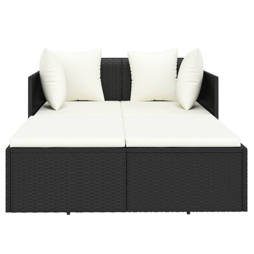 vidaXL Șezlong cu perne, negru, 182x118x63 cm, poliratan vidaXL Șezlong cu perne, negru, 182x118x63 cm, poliratan