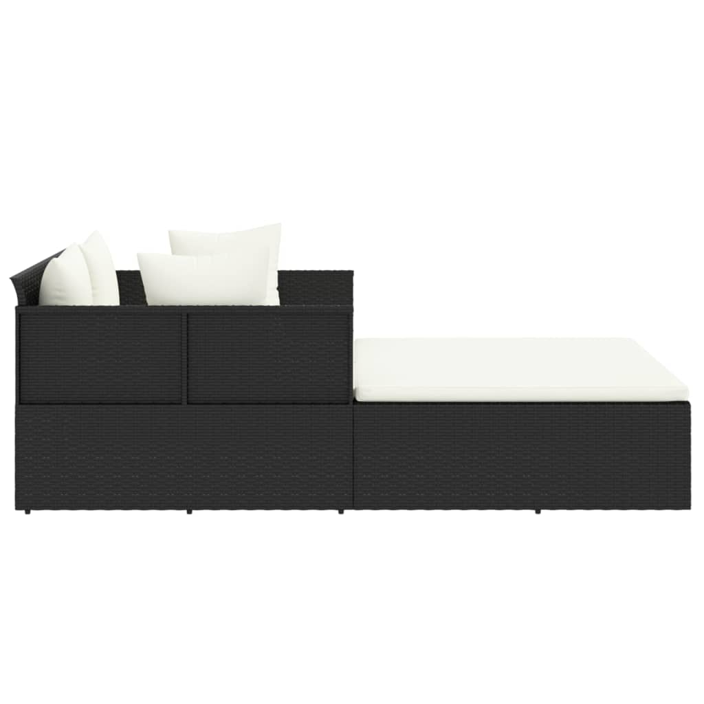 vidaXL Șezlong cu perne, negru, 182x118x63 cm, poliratan vidaXL Șezlong cu perne, negru, 182x118x63 cm, poliratan