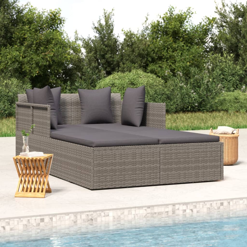 vidaXL Șezlong cu perne, gri, 182x118x63 cm, poliratan vidaXL Șezlong cu perne, gri, 182x118x63 cm, poliratan