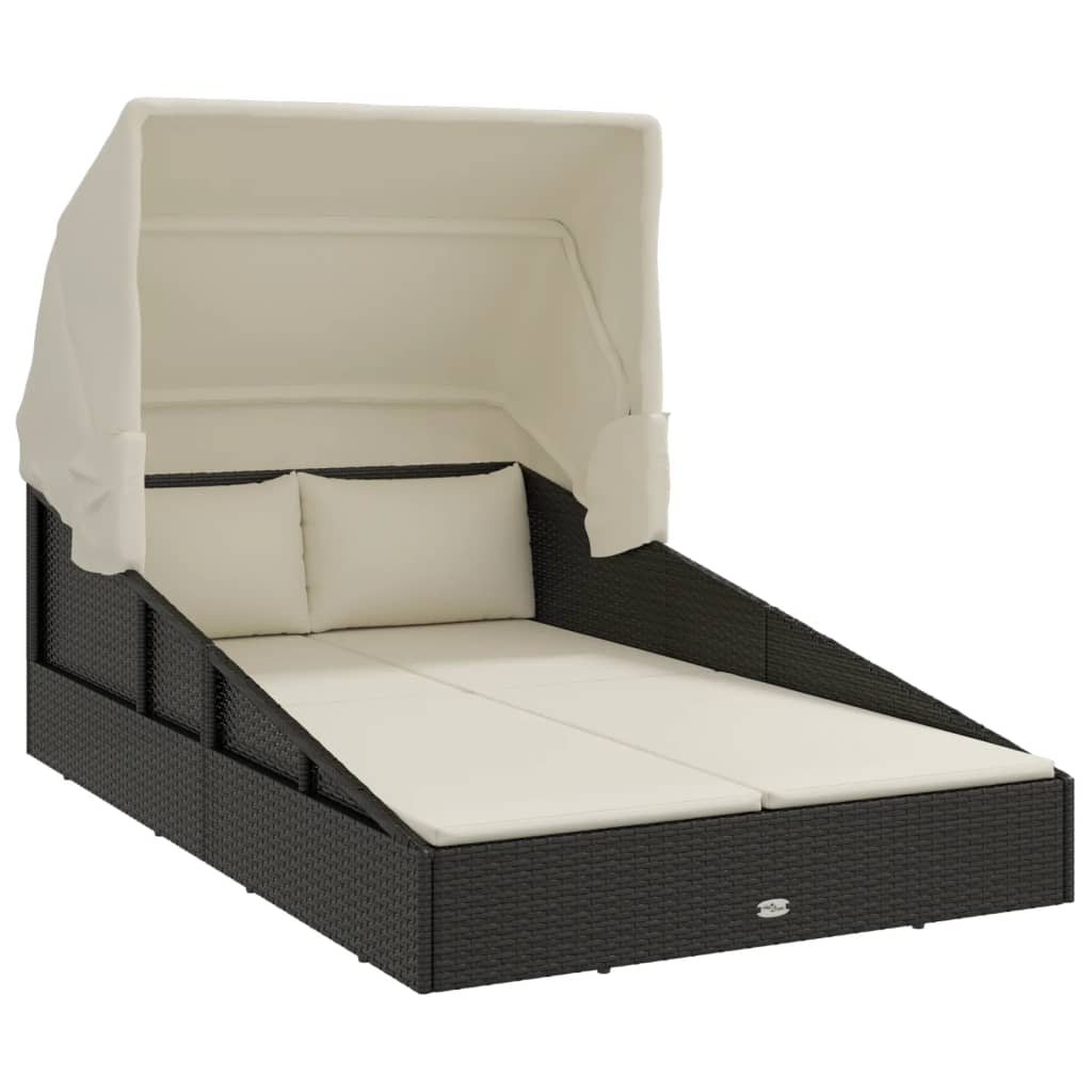 vidaXL Șezlong cu acoperiș pliabil, negru, 200x114x128 cm, poliratan vidaXL Șezlong cu acoperiș pliabil, negru, 200x114x128 cm, poliratan
