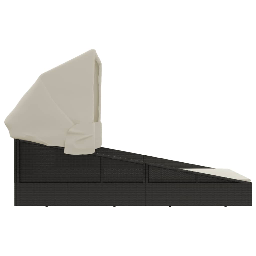 vidaXL Șezlong cu acoperiș pliabil, negru, 200x114x128 cm, poliratan vidaXL Șezlong cu acoperiș pliabil, negru, 200x114x128 cm, poliratan