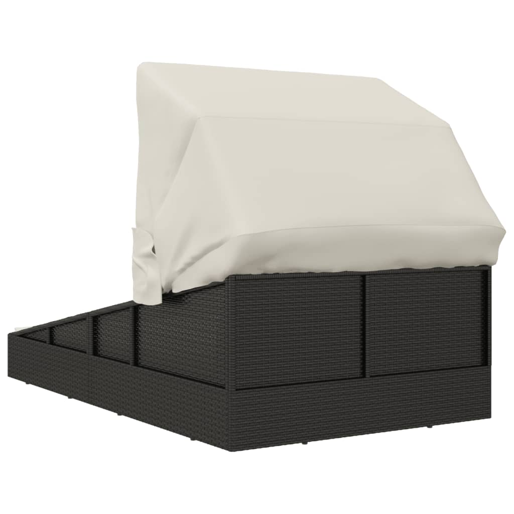 vidaXL Șezlong cu acoperiș pliabil, negru, 200x114x128 cm, poliratan vidaXL Șezlong cu acoperiș pliabil, negru, 200x114x128 cm, poliratan