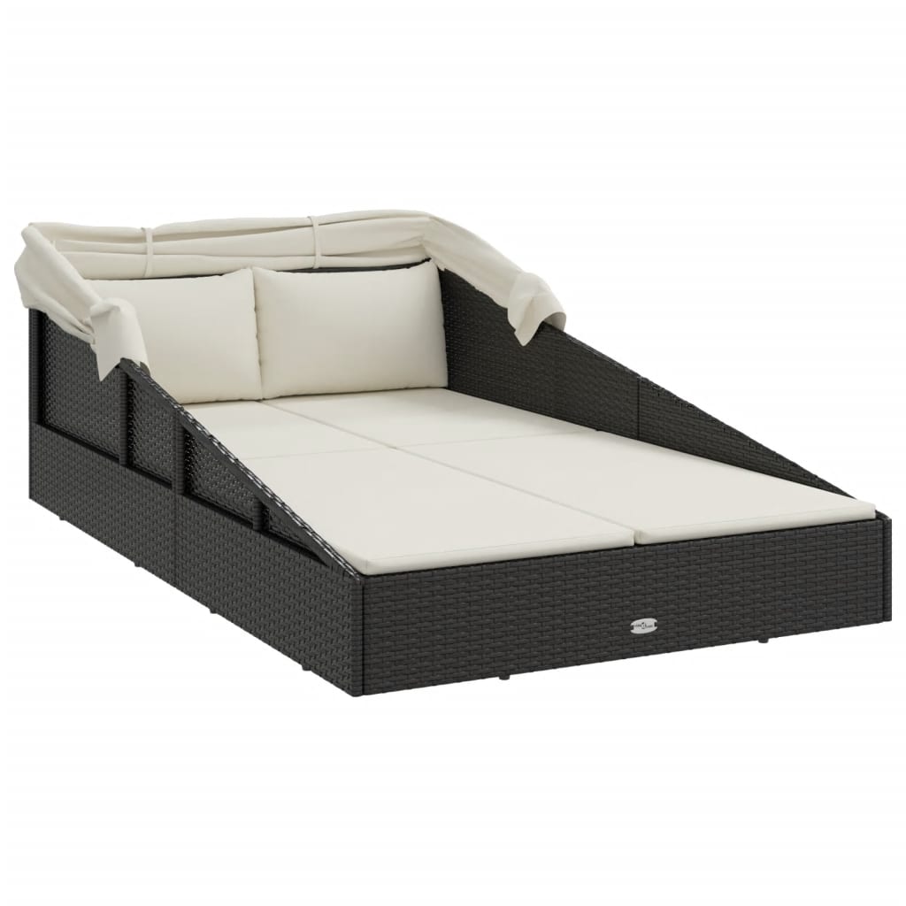 vidaXL Șezlong cu acoperiș pliabil, negru, 200x114x128 cm, poliratan vidaXL Șezlong cu acoperiș pliabil, negru, 200x114x128 cm, poliratan