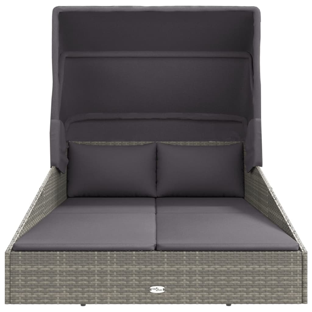 vidaXL Șezlong cu acoperiș pliabil, gri, 200x114x128 cm, poliratan vidaXL Șezlong cu acoperiș pliabil, gri, 200x114x128 cm, poliratan