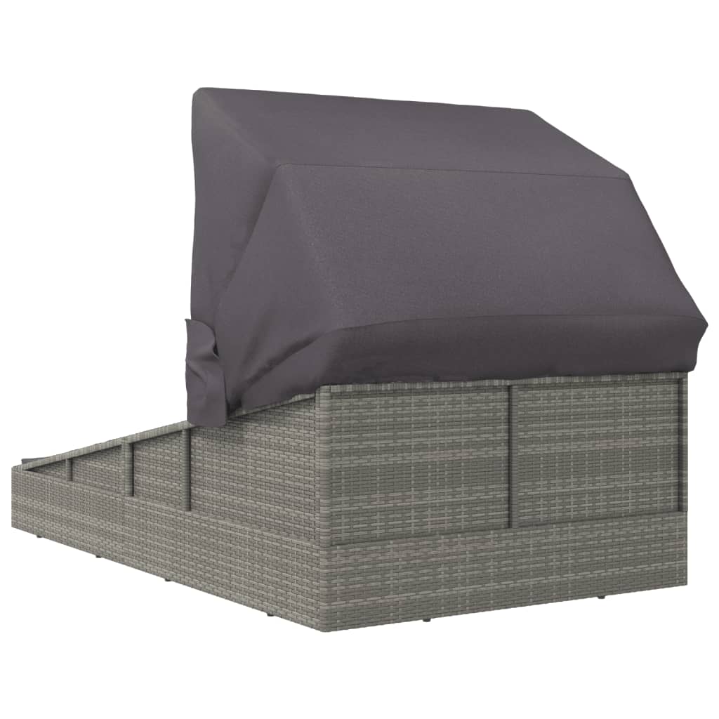 vidaXL Șezlong cu acoperiș pliabil, gri, 200x114x128 cm, poliratan vidaXL Șezlong cu acoperiș pliabil, gri, 200x114x128 cm, poliratan