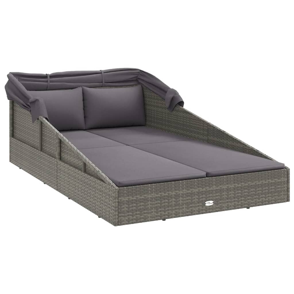 vidaXL Șezlong cu acoperiș pliabil, gri, 200x114x128 cm, poliratan vidaXL Șezlong cu acoperiș pliabil, gri, 200x114x128 cm, poliratan