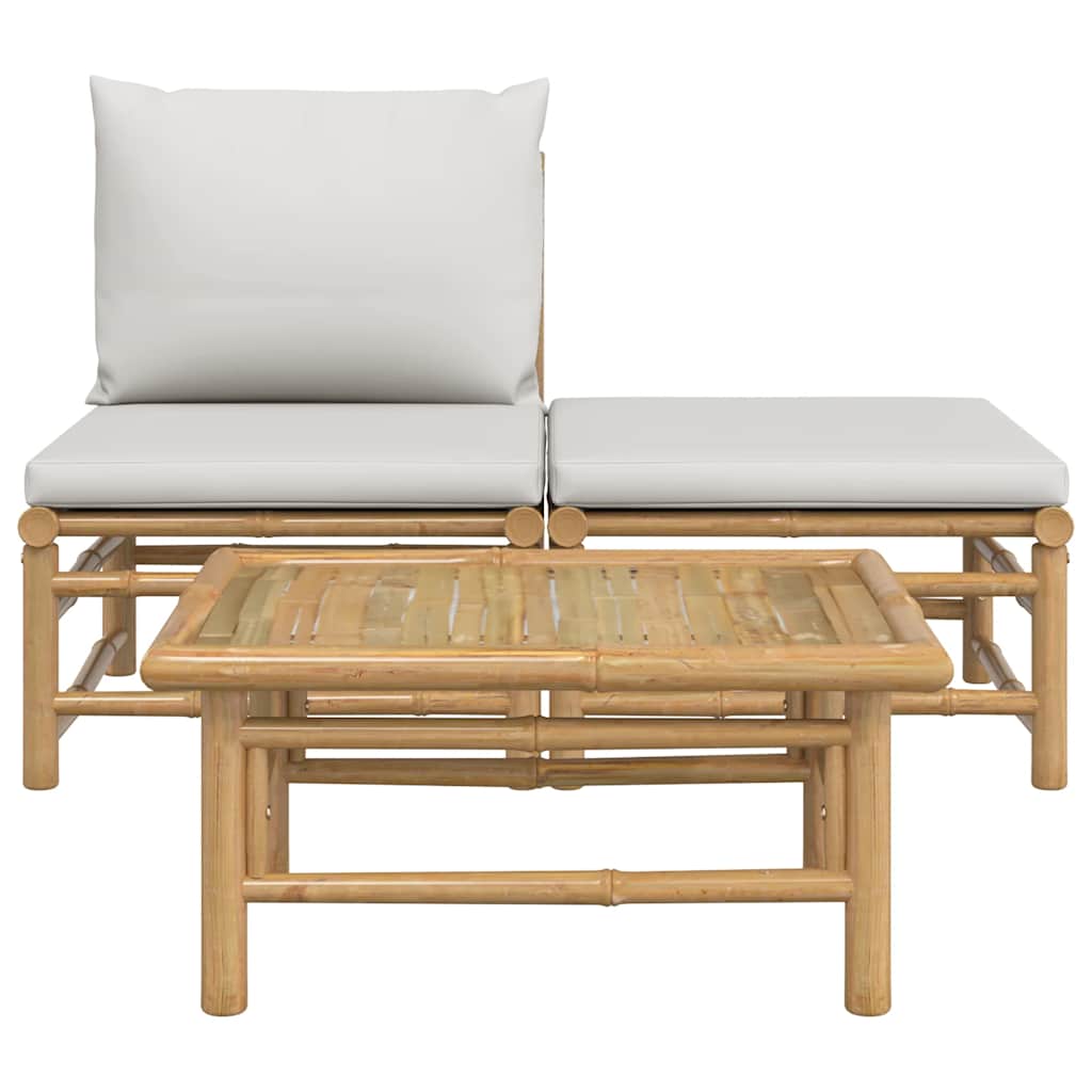 vidaXL Set mobilier de grădină cu perne gri deschis, 3 piese, bambus vidaXL Set mobilier de grădină cu perne gri deschis, 3 piese, bambus