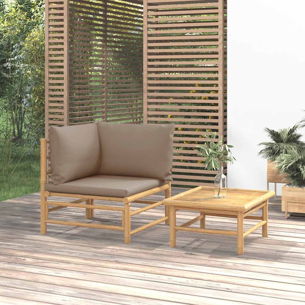 vidaXL Set mobilier de grădină cu perne gri taupe, 2 piese, bambus vidaXL Set mobilier de grădină cu perne gri taupe, 2 piese, bambus