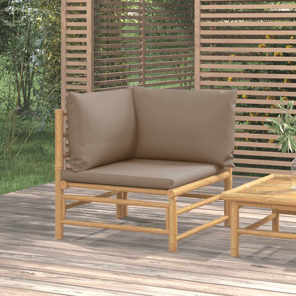 vidaXL Canapea de colț pentru grădină, perne gri taupe, bambus6 vidaXL Canapea de colț pentru grădină, perne gri taupe, bambus6